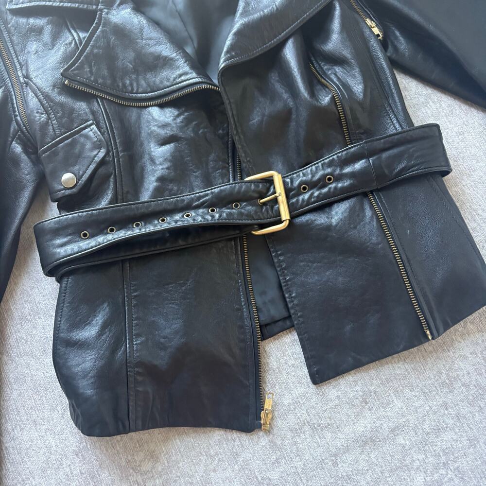 Vakko Genuine Black Leather Biker Jacket - Picture 3 of 8